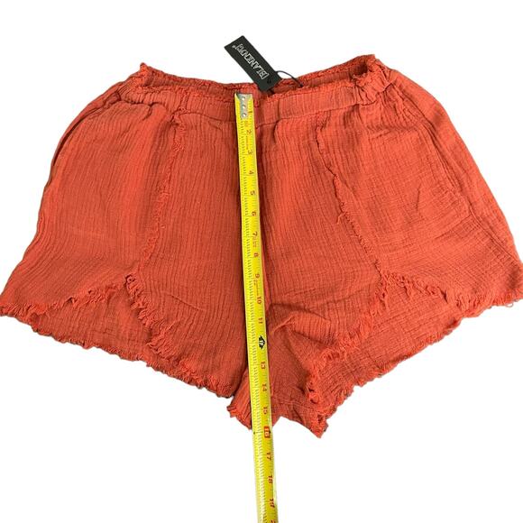 Blank NYC Sunset Escape Shorts Womens M Orange Red High Rise Cotton Raw Hem NWT - Picture 11 of 16